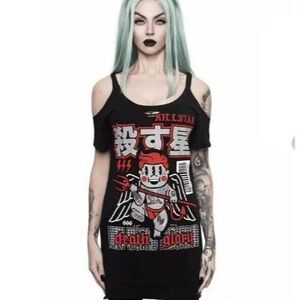 Killstar	Womens Dress Black L Glory Distress Cold Open Shoulder